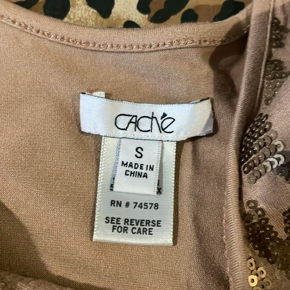 Caché Champagne Vintage Animal Print Top w/ Sequin Front - Picture 8 of 9